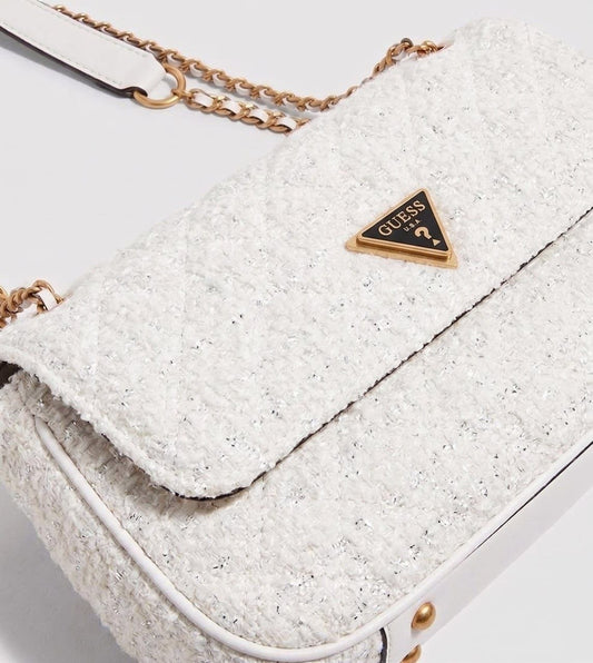 Quilted Tweed Chain Shoulder Bag – Ivory
