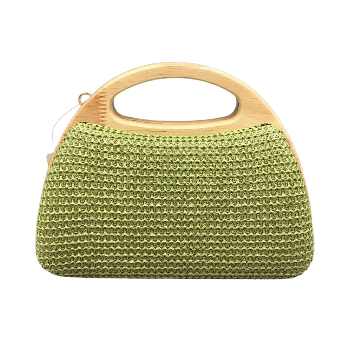 Wood handle straw clutch - green