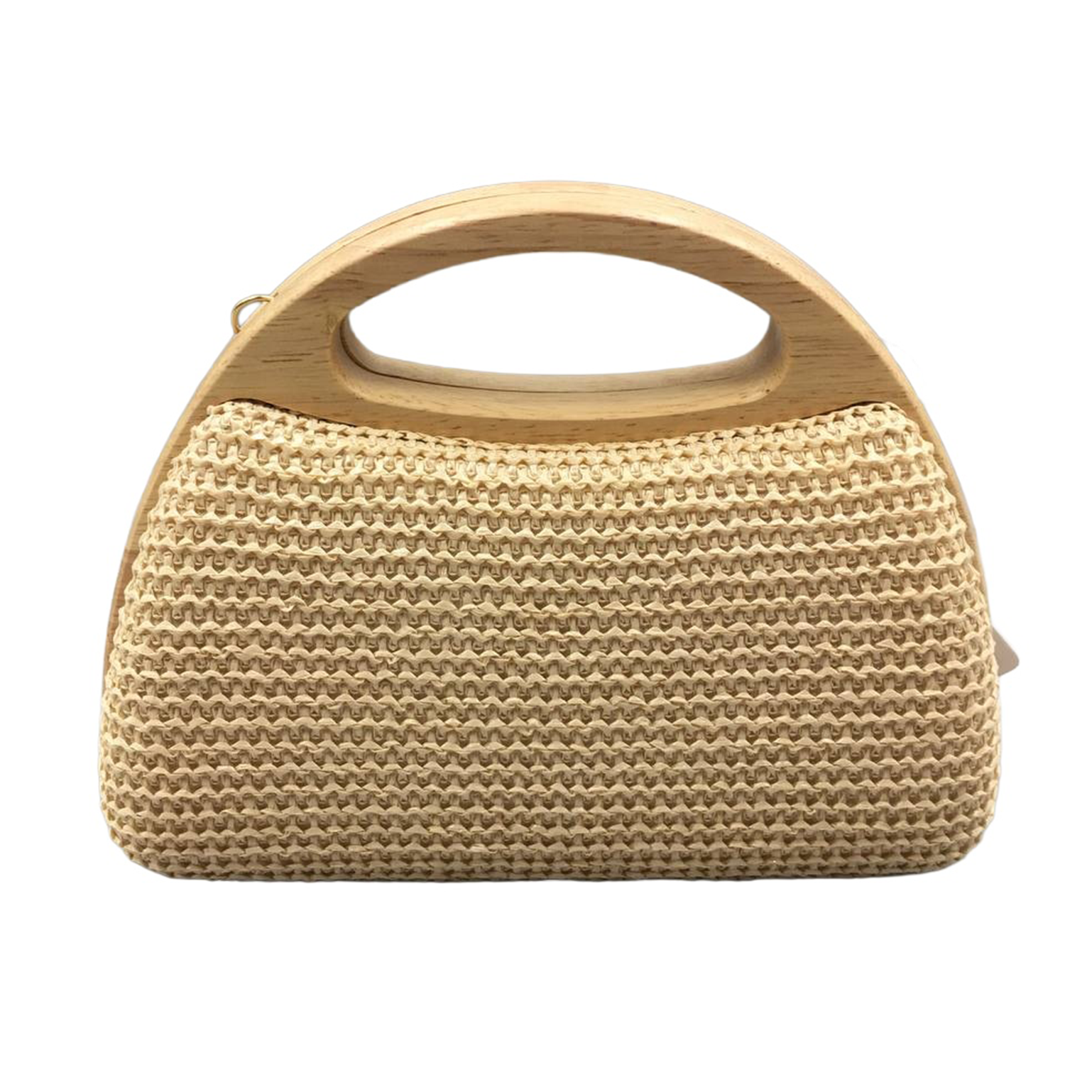 Wood handle straw clutch - pink