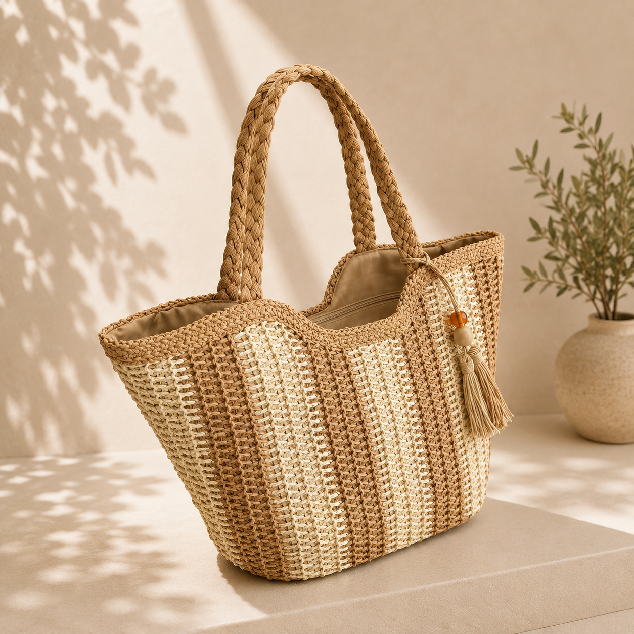 Boho Stripe Woven Tote Bag