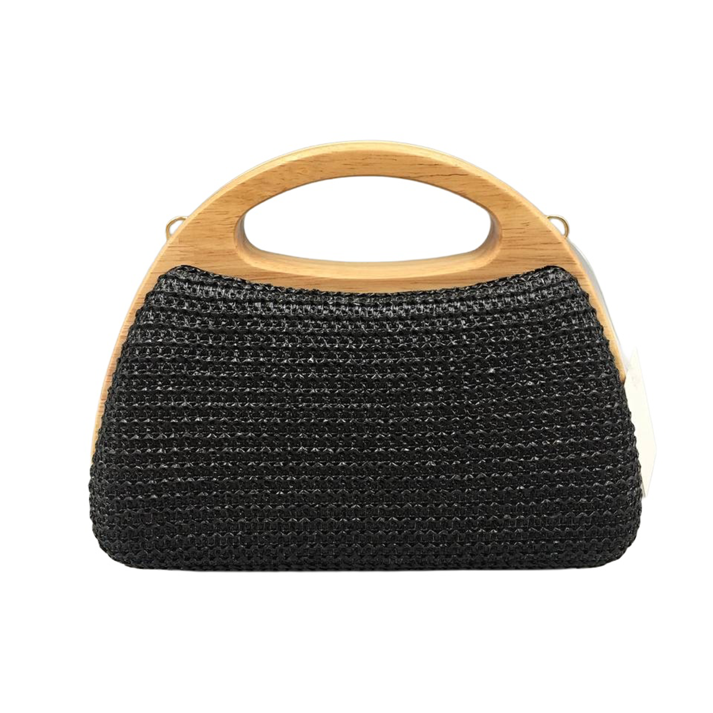 Wood handle straw clutch - black