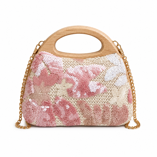 Blush Bloom Wooden Handle Bag