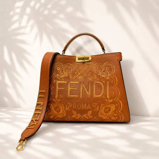 Fendi Roma Embroidered Peekaboo Leather Bag