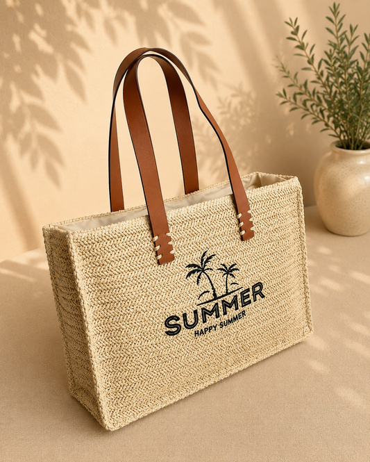 Summer Palm Woven Tote Bag