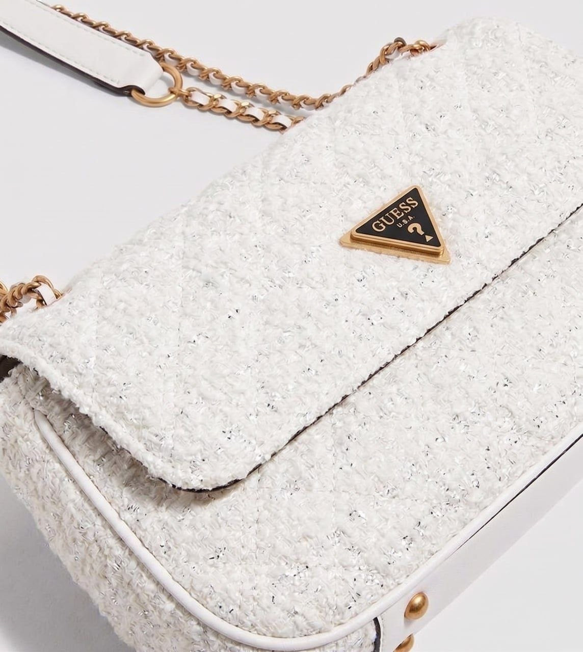 Quilted Tweed Chain Shoulder Bag – Ivory
