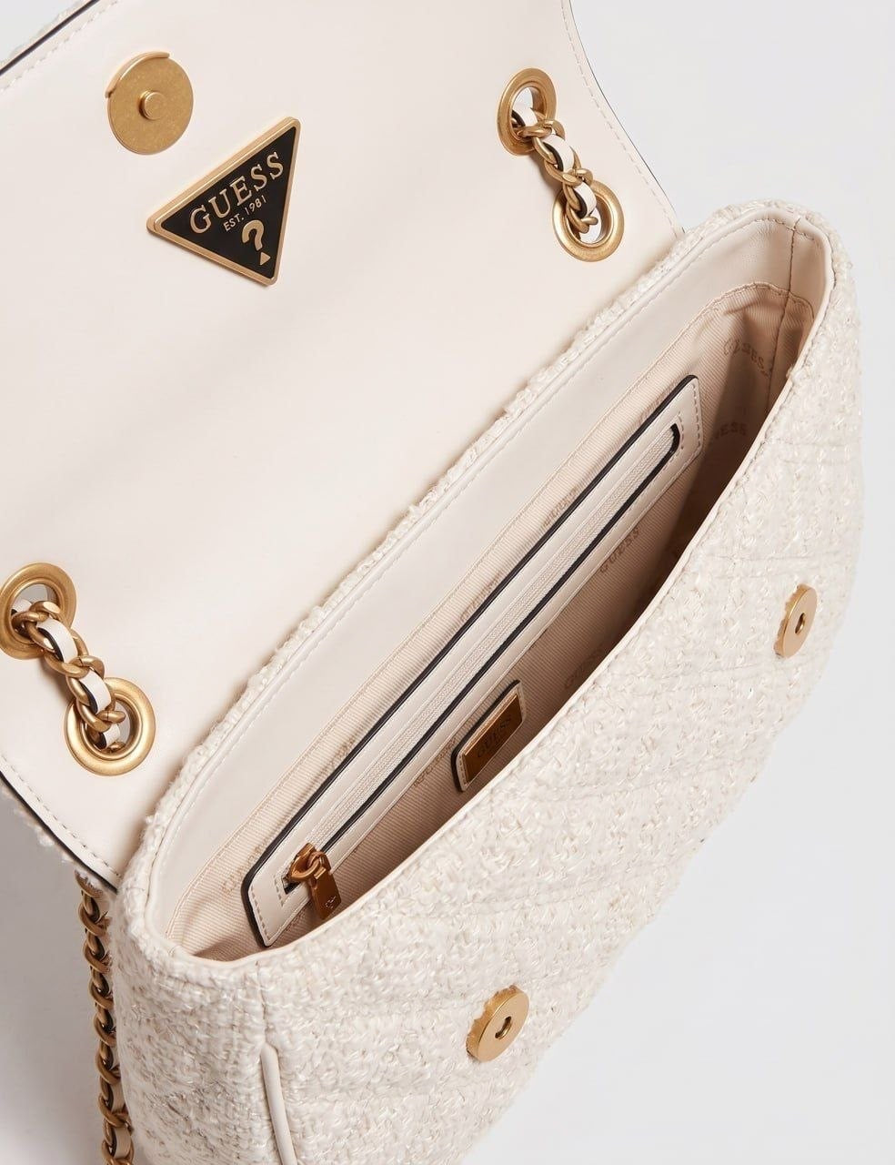 Quilted Tweed Chain Shoulder Bag – Ivory