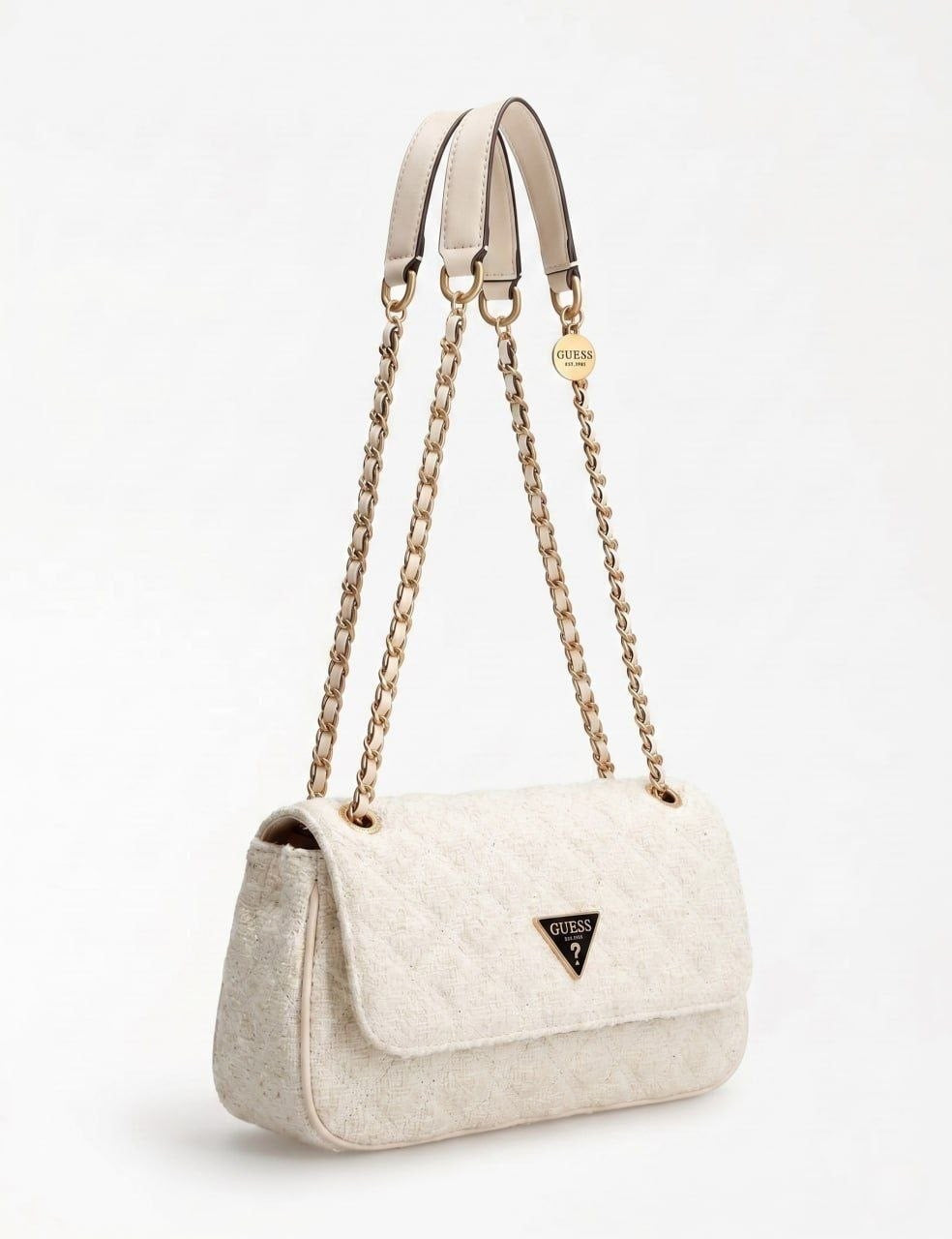 Quilted Tweed Chain Shoulder Bag – Ivory