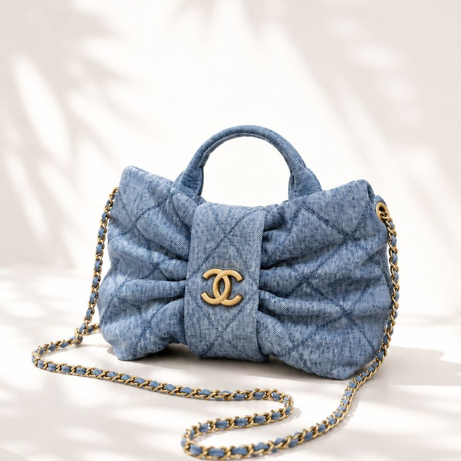 Chanel Denim Bow Flap Bag - Light Blue