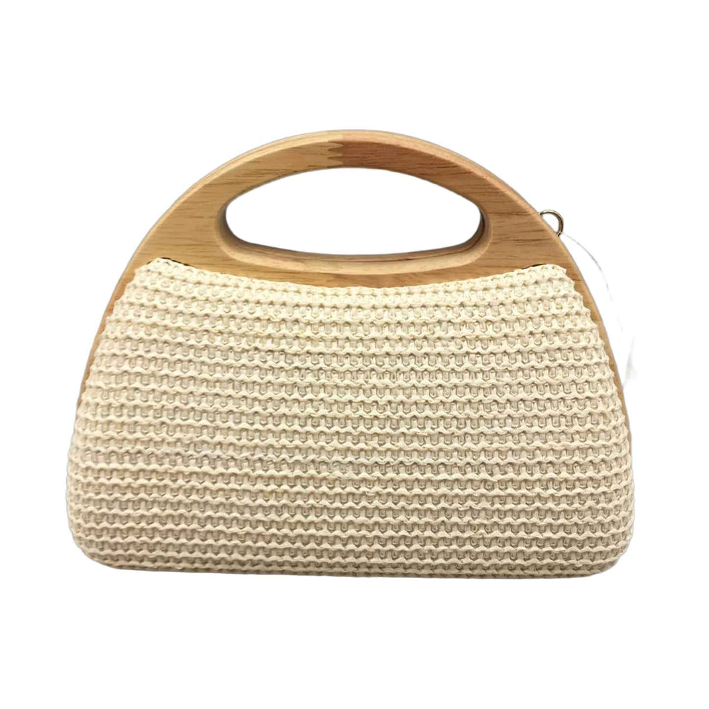 Wood handle straw clutch - cream