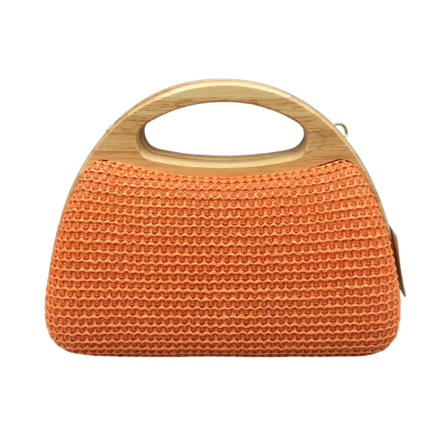 Wood handle straw clutch - orange